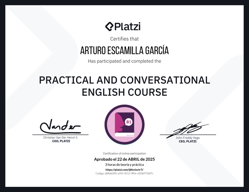 Diploma del Curso de Inglés Práctico y Conversacional