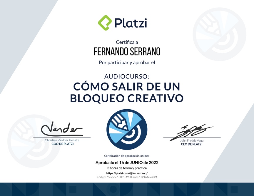 Diploma de Audiocurso: Cómo salir de un Bloqueo Creativo