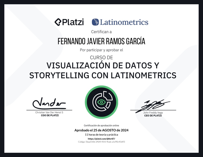 Diploma del Curso de Visualización de Datos y Storytelling con Latinometrics