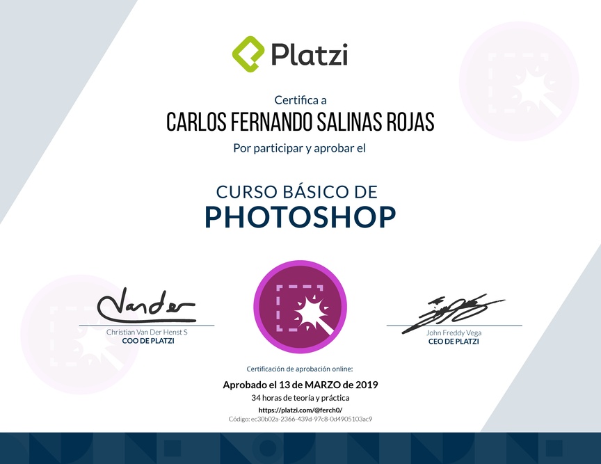 Diploma del Curso Básico de Photoshop