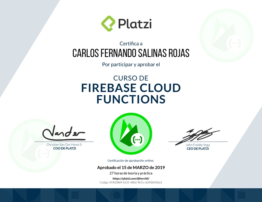 Diploma del Curso de Firebase 5: Cloud Functions