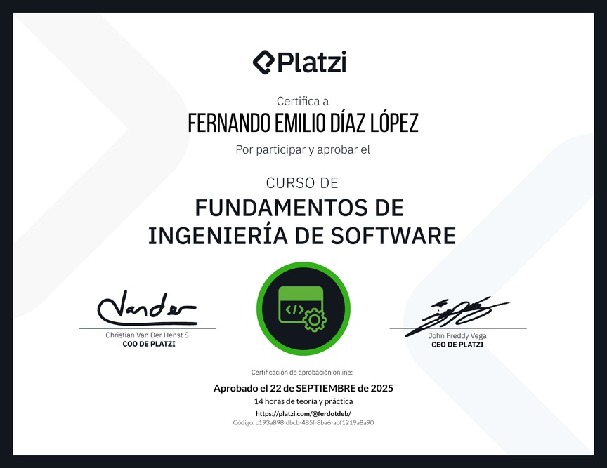 Diploma del Curso de Fundamentos de Ingeniería de Software