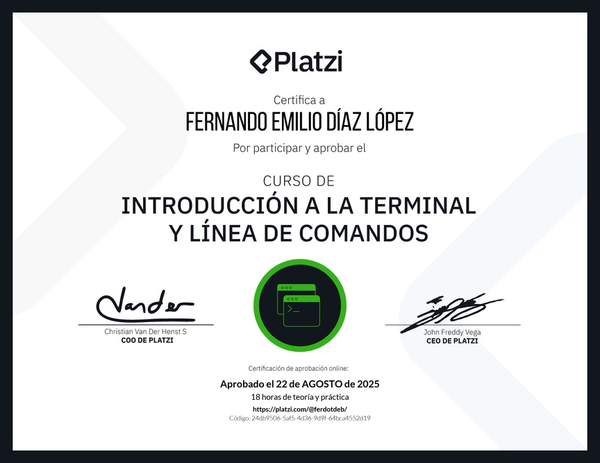 Diploma del Curso de Introducción a la Terminal y Línea de Comandos