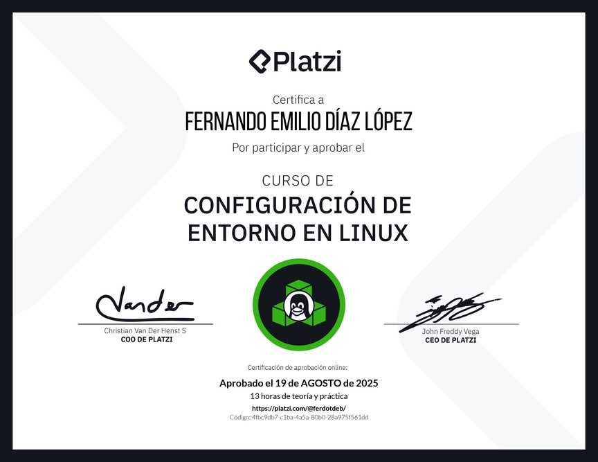 Diploma del Curso de Configuración de Entorno en Linux