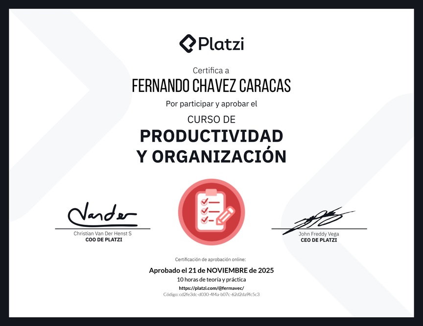 Diploma del Curso de Productividad y Organización
