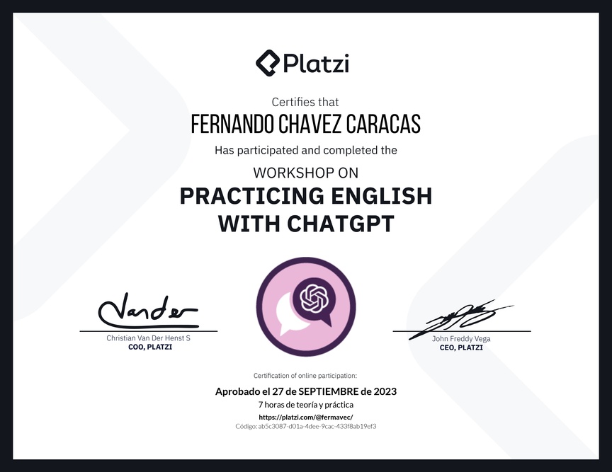 Diploma del Curso de Inglés Práctico con ChatGPT