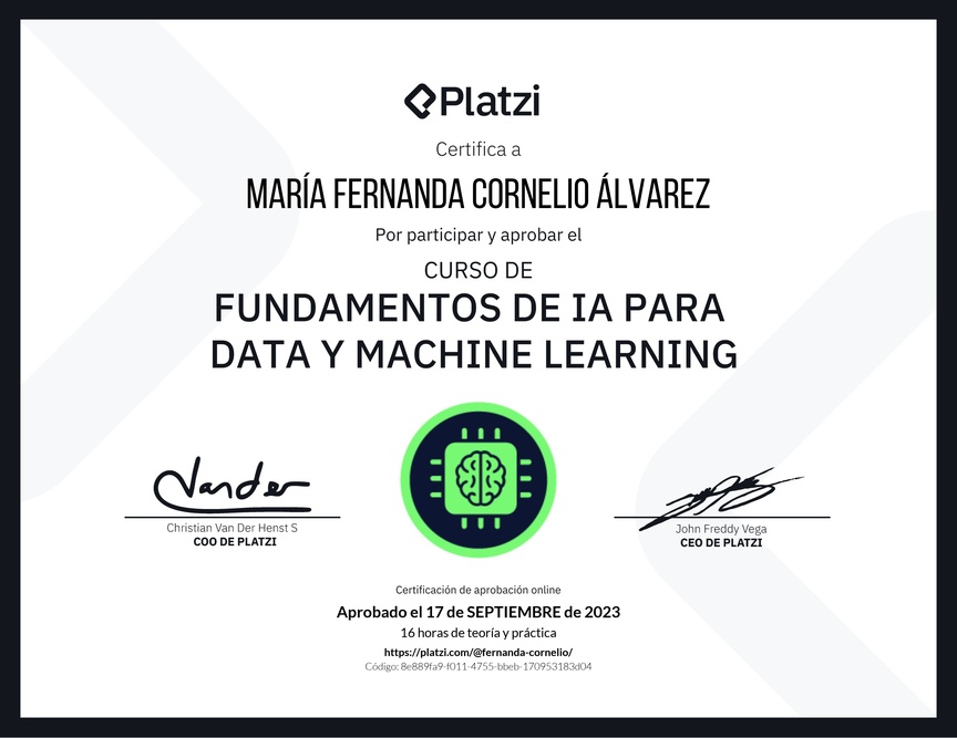 Diploma del Curso de Fundamentos de AI para Data y Machine Learning