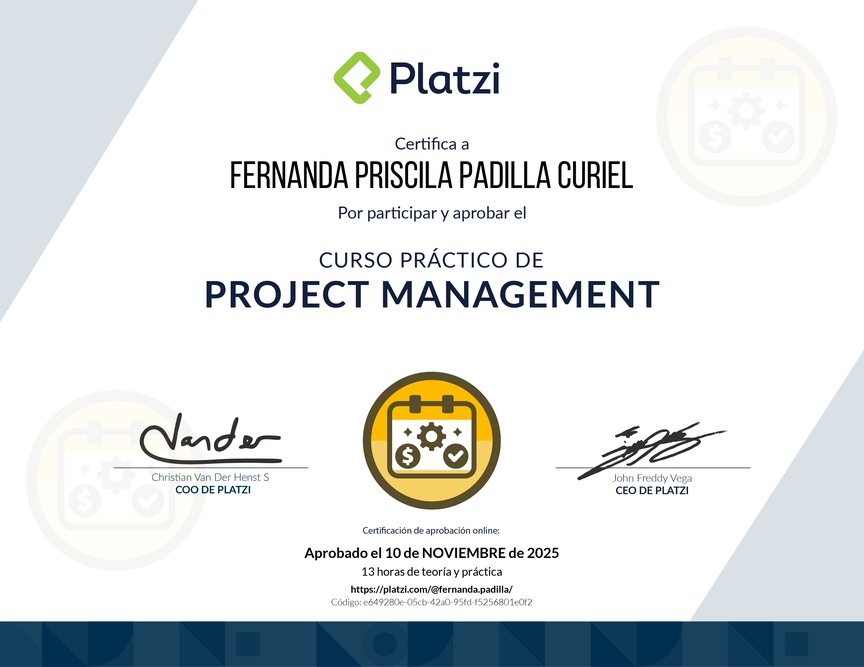Diploma del Curso Práctico de Project Management