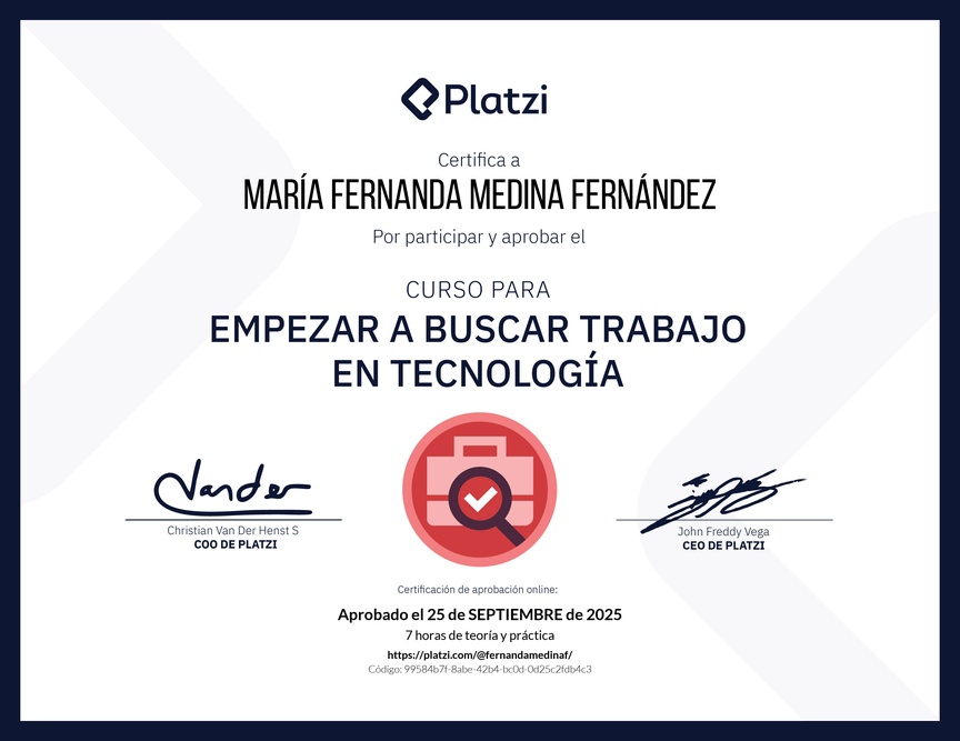 Diploma del Curso para Empezar a Buscar Trabajo en Tecnología