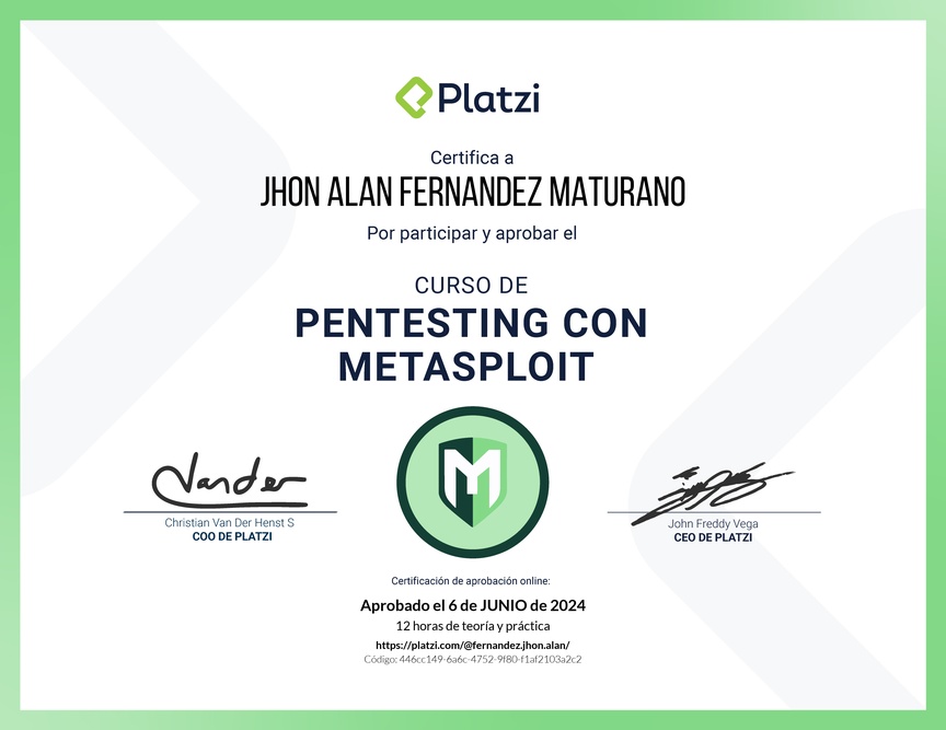 Diploma del Curso de Hacking: Pentesting con Metasploit