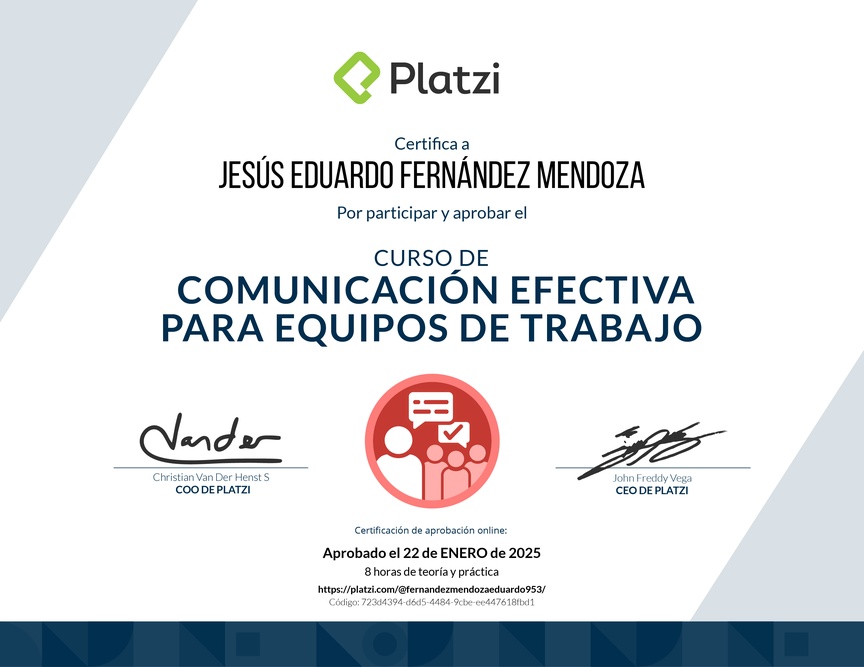 Diploma del Curso de Comunicación Efectiva para Equipos de Trabajo