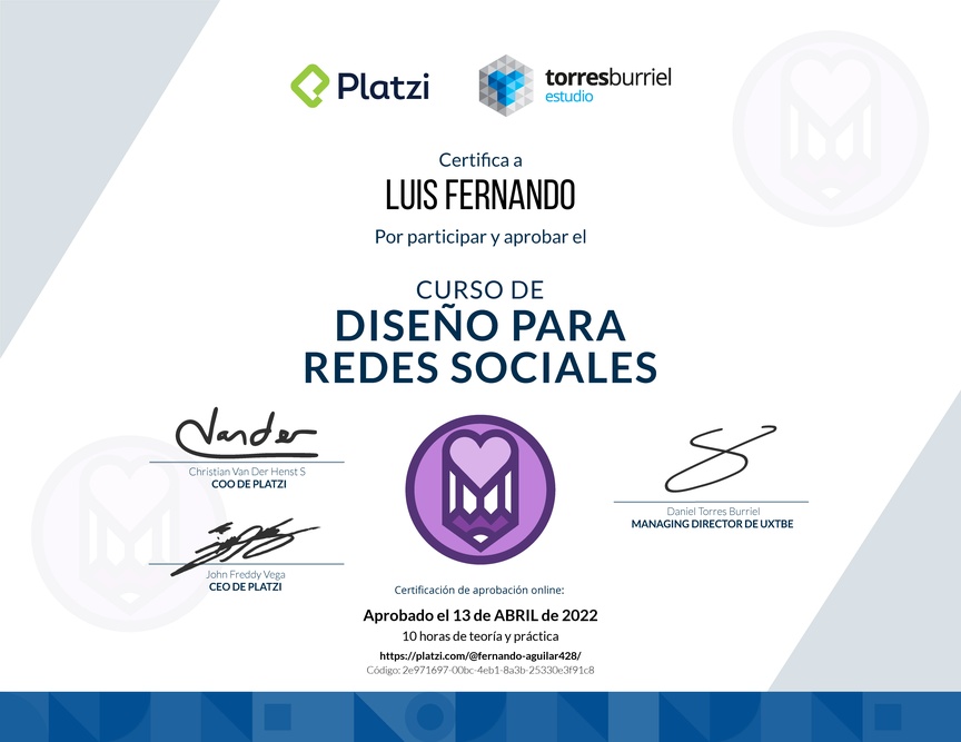 Diploma del Curso de Diseño para Redes Sociales