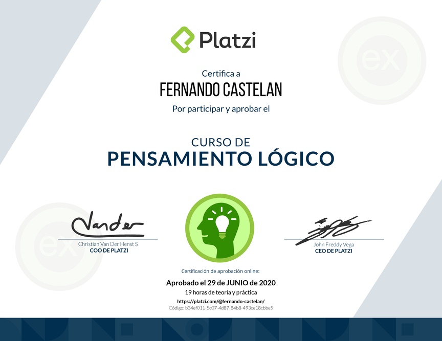 Diploma del Curso de Pensamiento Lógico 2018