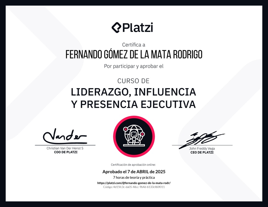 Diploma del Curso de Liderazgo, Influencia y Presencia Ejecutiva