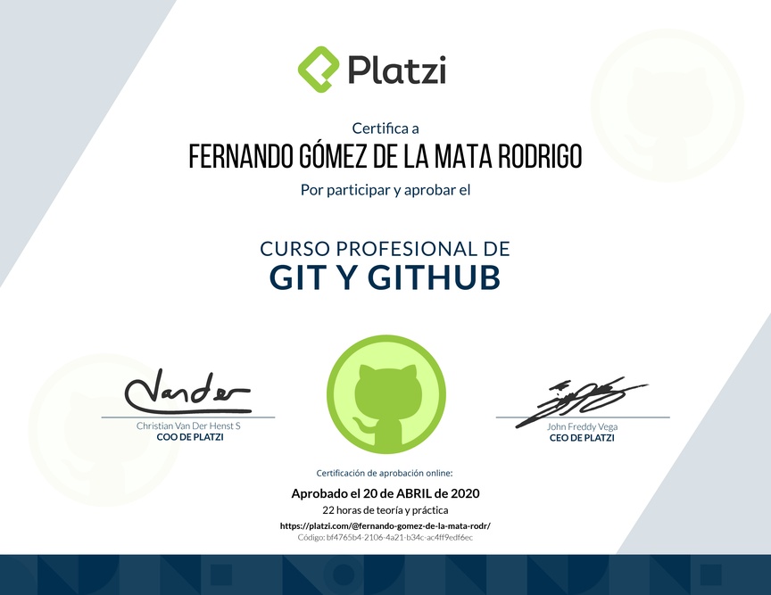 Diploma del Curso Profesional de Git y GitHub