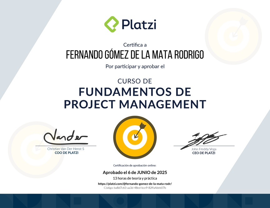 Diploma del Curso de Fundamentos de Project Management