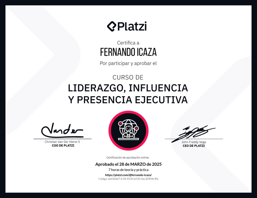 Diploma del Curso de Liderazgo, Influencia y Presencia Ejecutiva