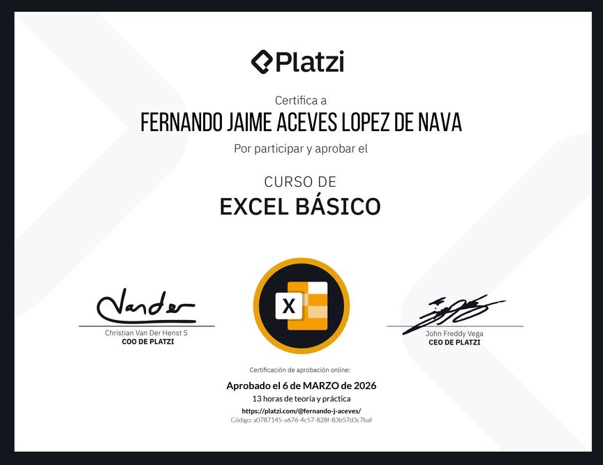 Diploma del Curso de Excel Básico