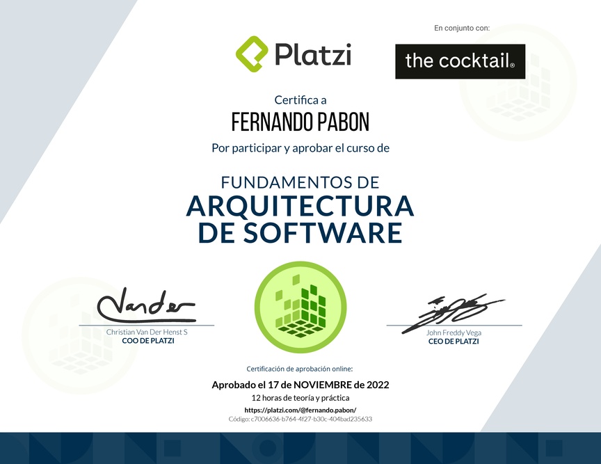 Diploma de Fundamentos de Arquitectura de Software (2018)