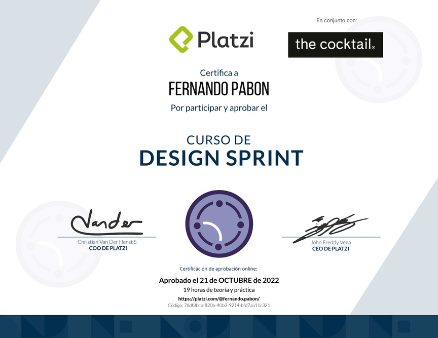 Diploma del Curso de Design Sprint Aplicado