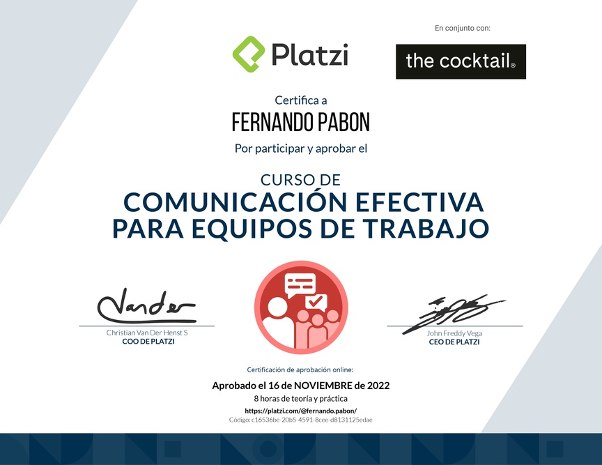 Diploma del Curso de Comunicación Efectiva para Equipos de Trabajo