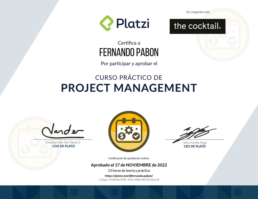 Diploma del Curso Práctico de Project Management