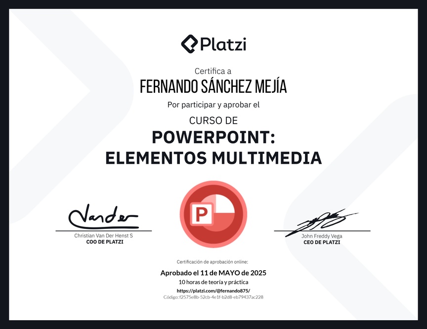 Diploma del Curso de PowerPoint: Elementos Multimedia