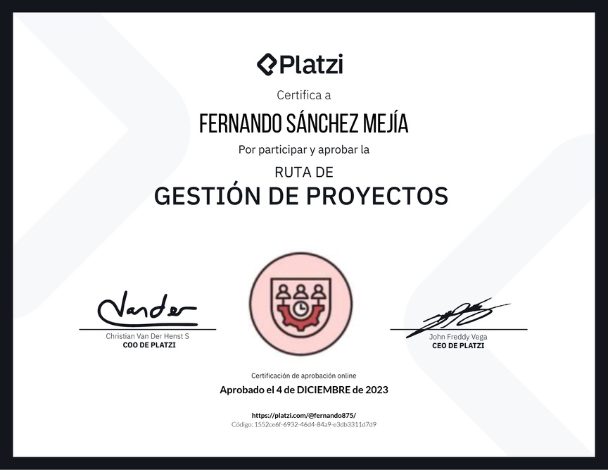 Diploma de la Ruta de Aprendizaje de Gestión de proyectos