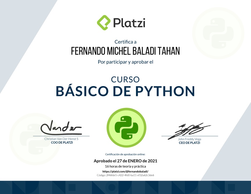 Diploma del Curso Básico de Python