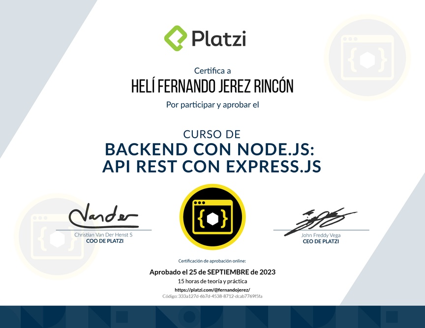 Diploma del Curso de Backend con Node.js: API REST con Express.js