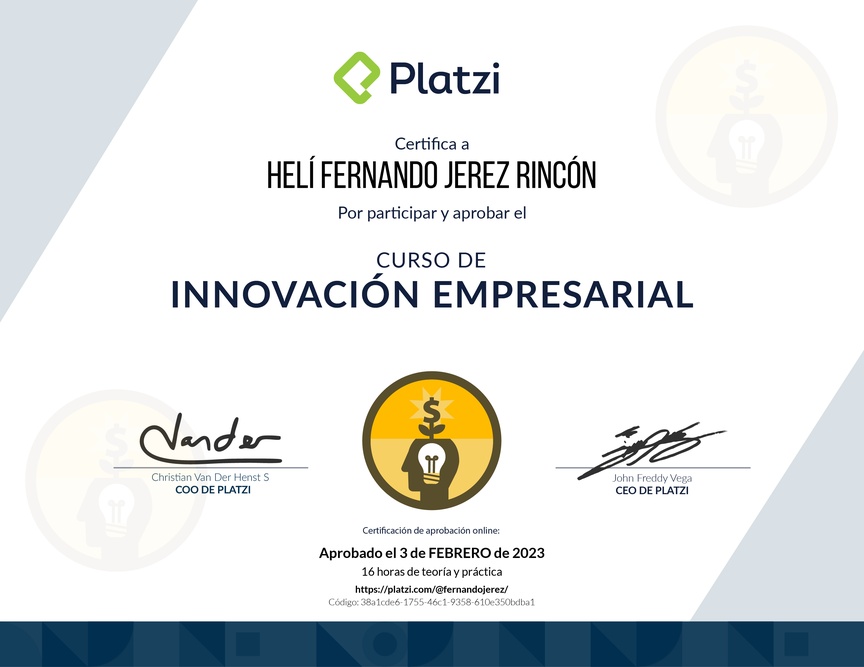 Diploma del Curso de Innovación Empresarial