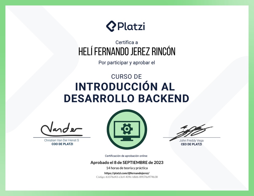 Diploma del Curso de Introducción al Desarrollo Backend