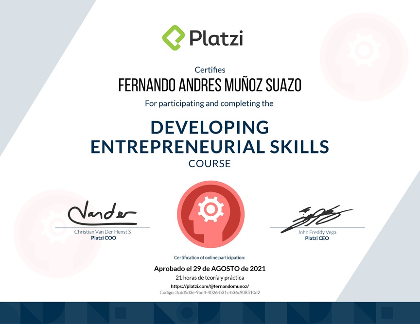 Diploma del Curso de Innovación para Emprendimiento