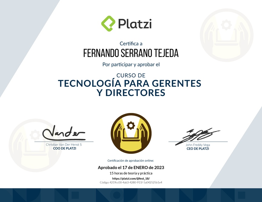 Diploma del Curso de Tecnología para Gerentes y Directores