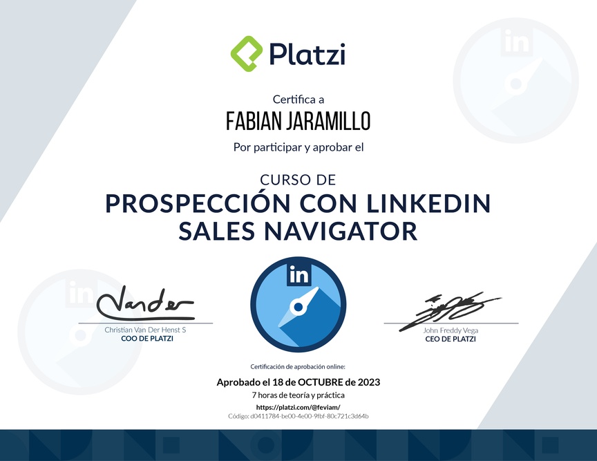 Diploma del Curso de Prospección con LinkedIn Sales Navigator