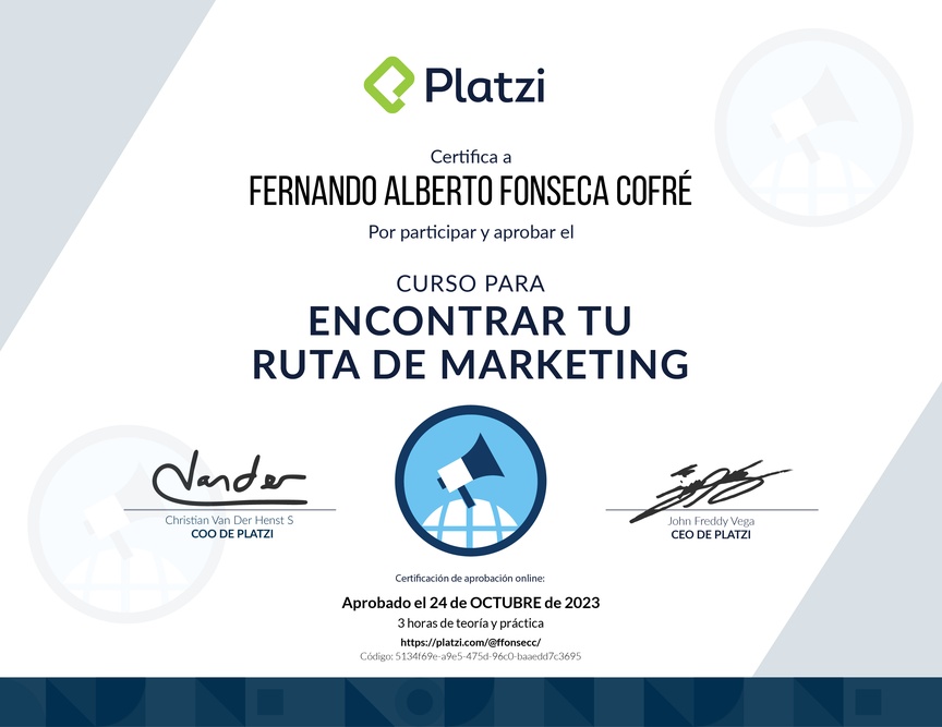 Diploma del Curso para Conocer los Roles en Marketing Digital