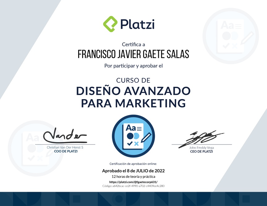 Diploma del Curso de Diseño para Marketing en Redes Sociales