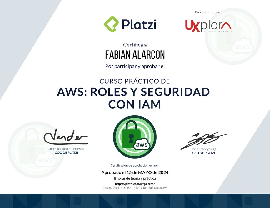 Diploma del Curso Práctico de AWS: Roles y Seguridad con IAM