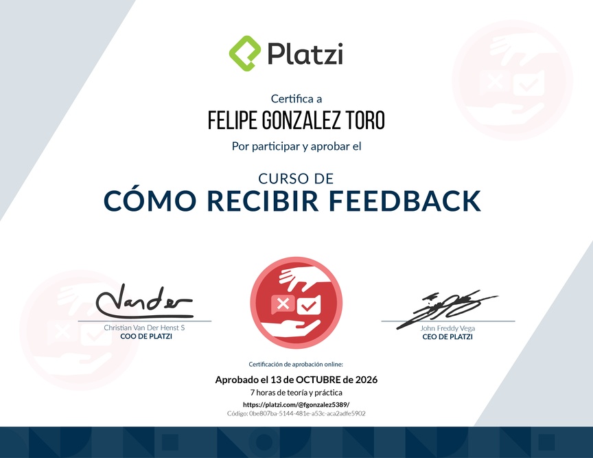 Diploma de Audiocurso de Cómo Recibir Feedback
