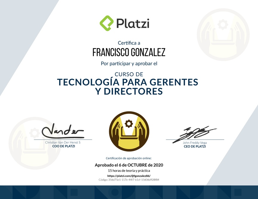 Diploma del Curso de Tecnología para Gerentes y Directores
