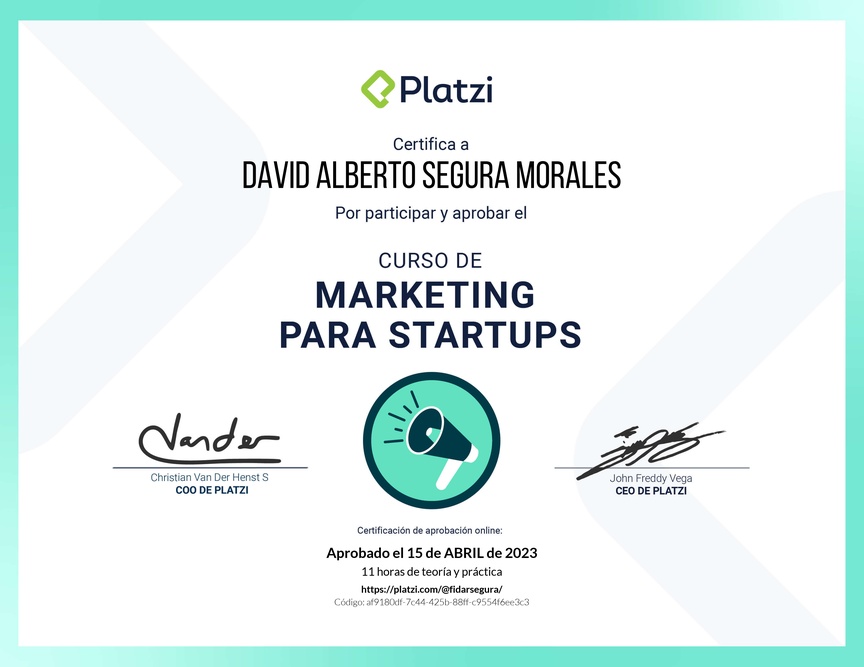Diploma del Curso de Marketing para Startups
