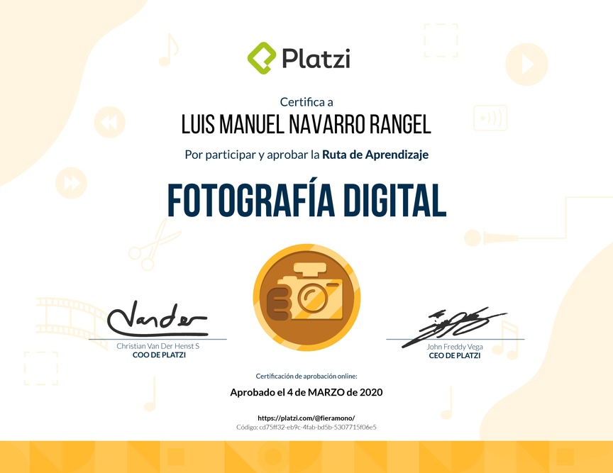 Diploma de la Ruta de Aprendizaje de Fotografía Digital