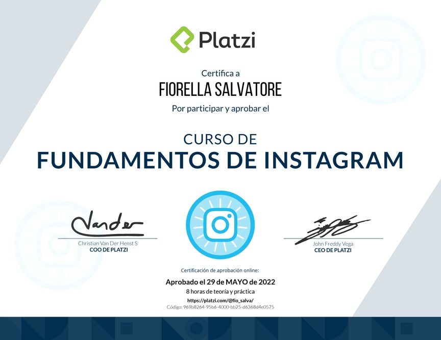 Diploma del Curso de Fundamentos de Instagram
