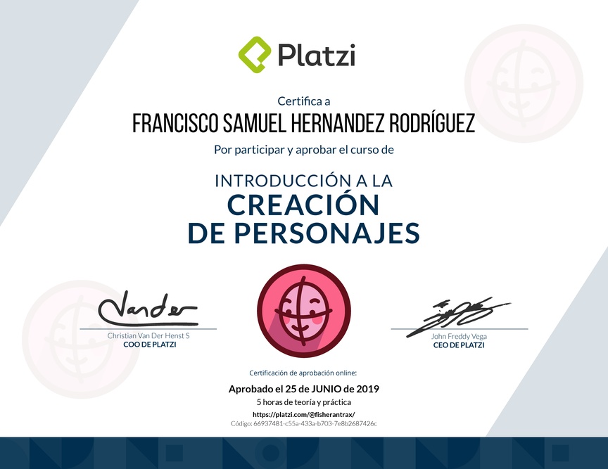 Diploma de Introducción a la Creación de Personajes 2018