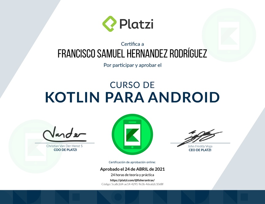 Diploma del Curso de Kotlin para Android