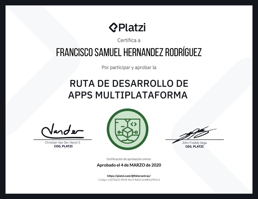 Diploma de la Ruta de Aprendizaje de Desarrollo de Aplicaciones Multiplataforma