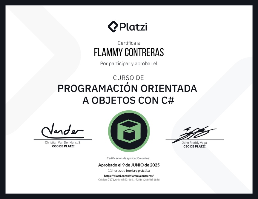 Diploma del Curso de Programación Orientada a Objetos con C#