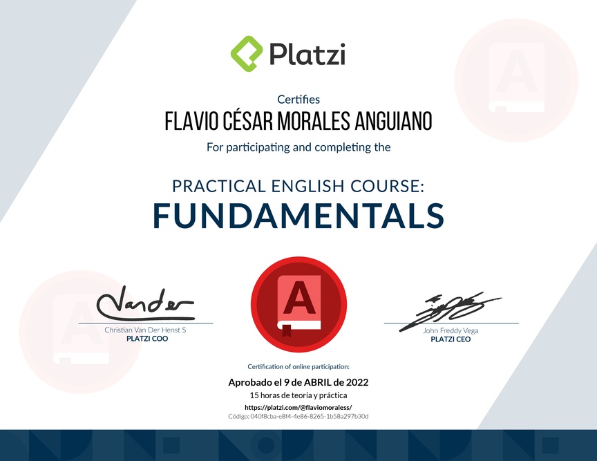 Diploma del Curso de Inglés Práctico: Fundamentos 2019