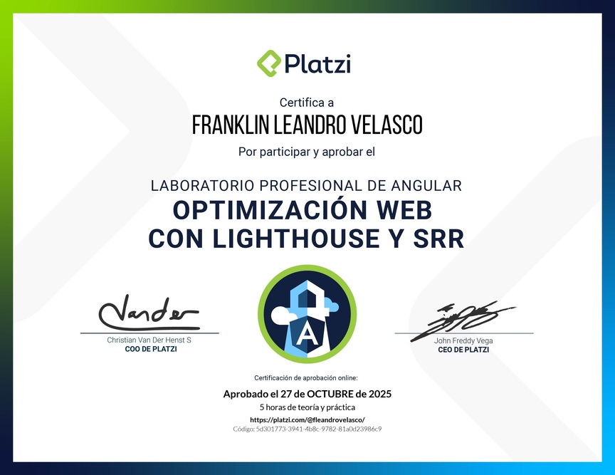 Diploma de Laboratorio de Angular: Optimización Web con Lighthouse y SSR
