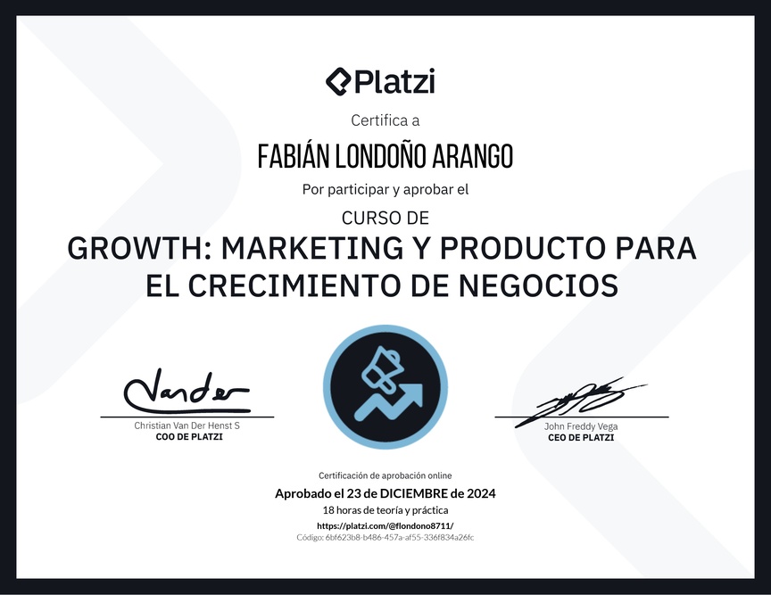 Diploma del Curso de Growth: Marketing y Producto para el Crecimiento de Negocios